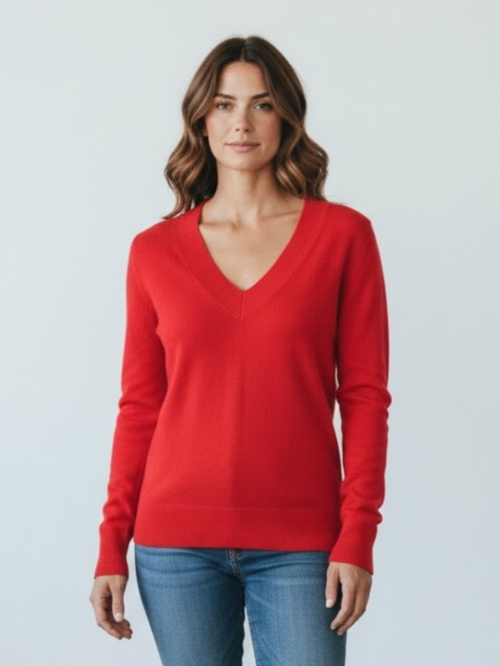 The Limited Red Wool Blend V-Neck Sweater M Pteppy